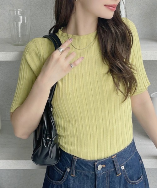 TREOVER(トレオーバー)の「華奢見えが叶う!リブクルーネックニットトップス(ニット/セーター・レディース・ブラック/アイボリー/オリーブ/オフホワイト/ピンク/オレンジ/ラベンダー・FREE)」の15枚目の写真