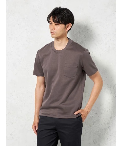 HARUYAMA(ハルヤマ)の「【吸湿冷感】完全ノーアイロン 半袖 アイTシャツ スロープネック(Tシャツ/カットソー・メンズ・ブラック/ブラウン/ホワイト・L/M/LL/3L/S)」の1枚目の写真