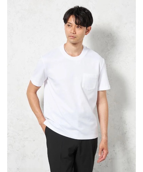 HARUYAMA(ハルヤマ)の「【吸湿冷感】完全ノーアイロン 半袖 アイTシャツ スロープネック(Tシャツ/カットソー・メンズ・ブラック/ブラウン/ホワイト・L/M/LL/3L/S)」の2枚目の写真