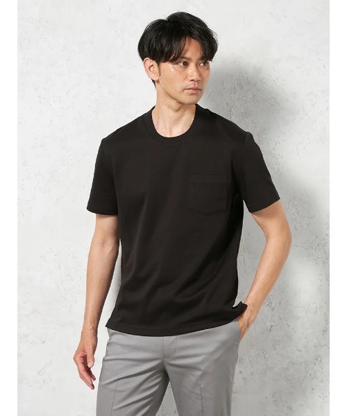 HARUYAMA(ハルヤマ)の「【吸湿冷感】完全ノーアイロン 半袖 アイTシャツ スロープネック(Tシャツ/カットソー・メンズ・ブラック/ブラウン/ホワイト・L/M/LL/3L/S)」の3枚目の写真