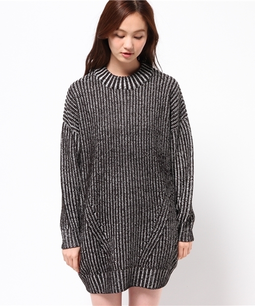 VENCEEXCHANGE（ヴァンスエクスチェンジ）の「畦ハイネックワンピース     （ワンピース・レディース・ネイビー/オフホワイト/ブラック・MEDIUM）」の11枚目の写真