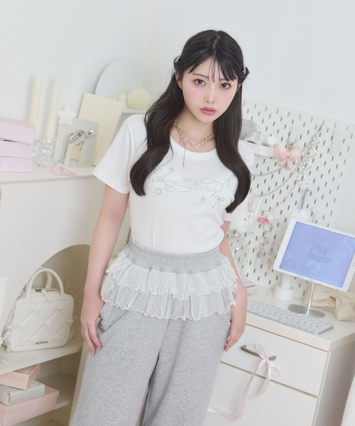 Honey Cinnamon(ハニーシナモン)の「AngelストーンTシャツ(Tシャツ/カットソー・レディース・ホワイト/ブラック・FREE)」の1枚目の写真
