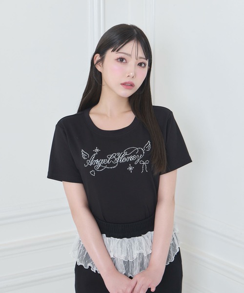 Honey Cinnamon(ハニーシナモン)の「AngelストーンTシャツ(Tシャツ/カットソー・レディース・ホワイト/ブラック・FREE)」の2枚目の写真