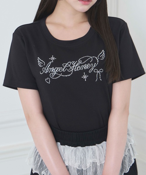 Honey Cinnamon(ハニーシナモン)の「AngelストーンTシャツ(Tシャツ/カットソー・レディース・ホワイト/ブラック・FREE)」の5枚目の写真