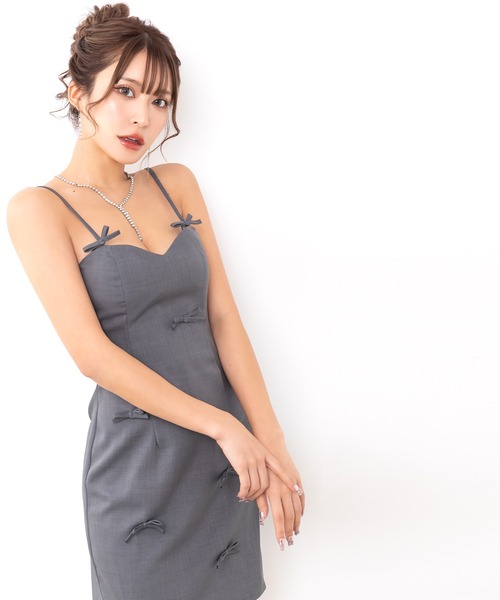 myMinette（マイミネット）の「[CLOSED] キャバドレス ミニ タイト キャミソール ノースリーブリボンデザインワンカラードレス（ドレス・レディース・ピンク/ネイビー/パープル/グレー/ブラック・LARGE/MEDIUM/SMALL/X-LARGE/XX-LARGE）」の6枚目の写真