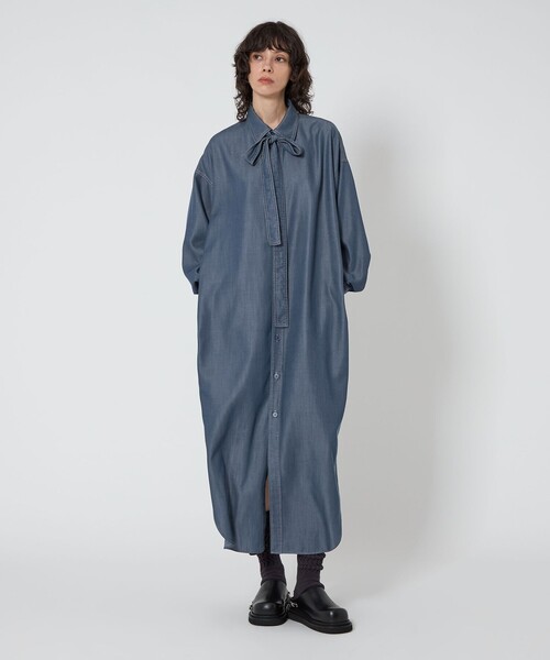 ASTRAET(アストラット)の「<ASTRAET>デニムライク リボン シャツワンピース(ワンピース・レディース・ネイビー/ブラック・FREE)」の3枚目の写真