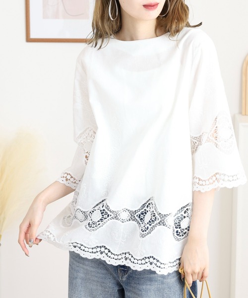 セール】Rename 花刺繍7分袖プルオーバー（Tシャツ/カットソー