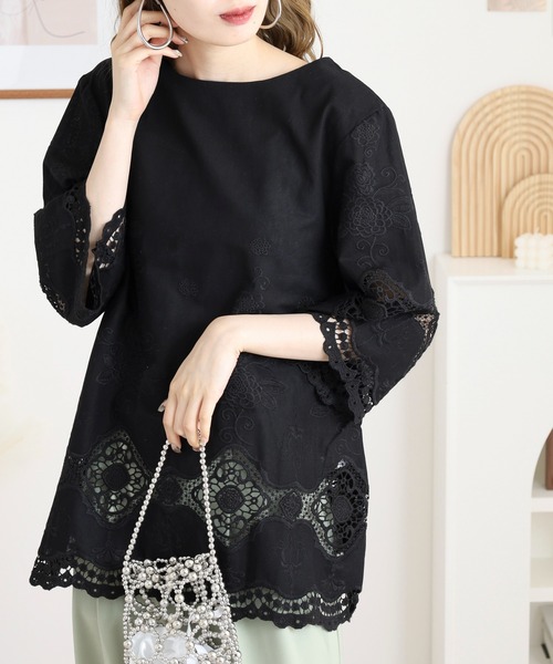 【Rename】【Rename/リネーム】シャギータートルネックプルオーバー セール】Rename 花刺繍7分袖プルオーバー（Tシャツ/カットソー