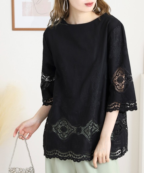 FUNALIVE(ファンアライブ)の「Rename 花刺繍7分袖プルオーバー(Tシャツ/カットソー・レディース・ホワイト/ブラック/レッド・M)」の15枚目の写真