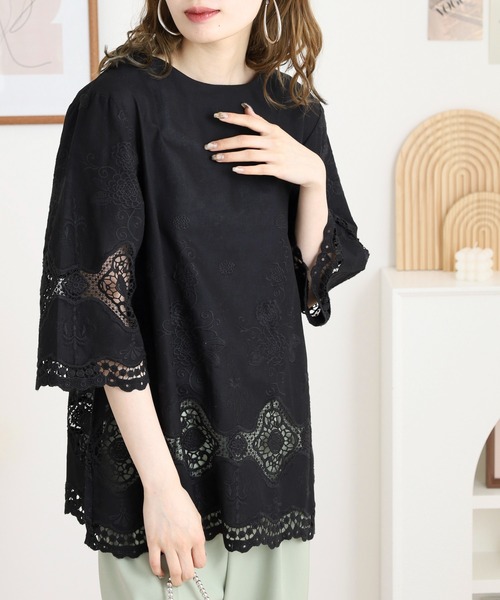 セール】Rename 花刺繍7分袖プルオーバー（Tシャツ/カットソー