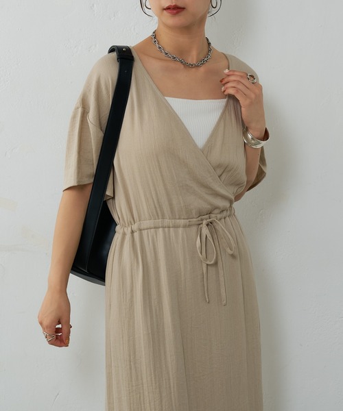 COLONY 2139（コロニートゥーワンスリーナイン）の「リネンライクカシュクールワンピース（ワンピース・レディース・ベージュ/ブラウン/ブラック・FREE）」の15枚目の写真