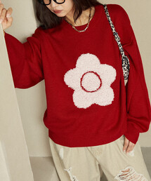 PUBLUX | MARY QUANT × PUBLUX/マリークワント 相良 フラワーモチーフ アート ジャガードニット 限定展開(ニット/セーター)