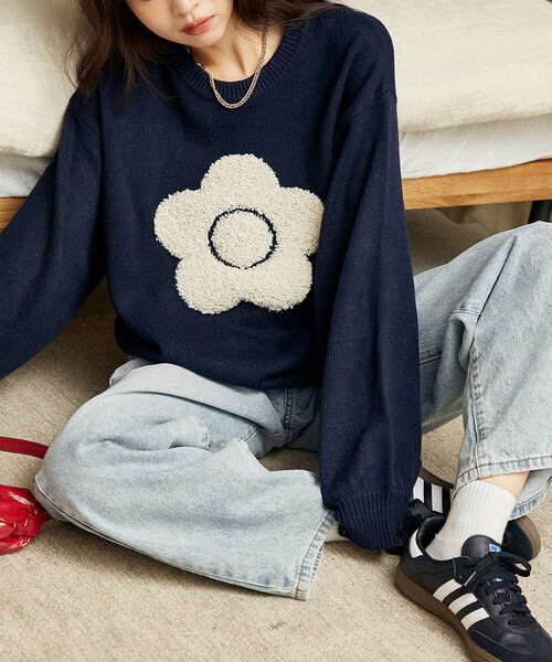 PUBLUX（パブリュクス）の「MARY QUANT × PUBLUX/マリークワント 相良 フラワーモチーフ アート ジャガードニット　限定展開（ニット/セーター・レディース・ブラック/オフホワイト/グレー/ブラウン/レッド/ネイビー/ベージュ・ﾌﾘ-）」の20枚目の写真