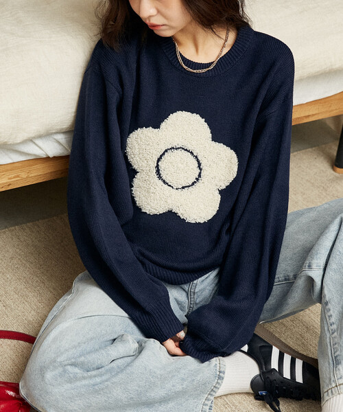 マリークヮント タグ付き　 ニット セール】MARY QUANT × PUBLUX/マリークワント 相良 フラワーモチーフ