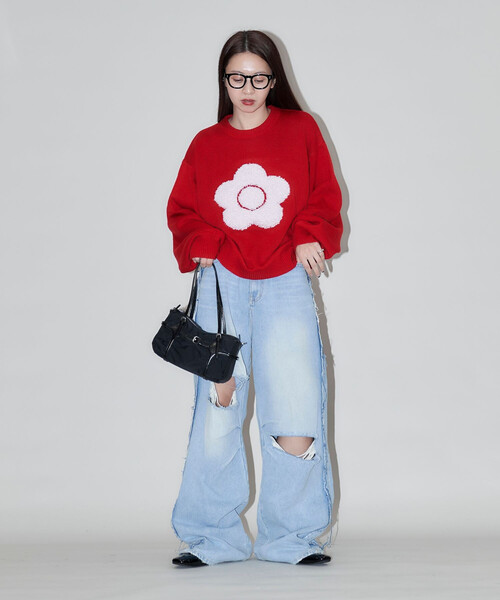 PUBLUX（パブリュクス）の「MARY QUANT × PUBLUX/マリークワント 相良 フラワーモチーフ アート ジャガードニット　限定展開（ニット/セーター・レディース・ブラック/オフホワイト/グレー/ブラウン/レッド/ネイビー/ベージュ・ﾌﾘ-）」の10枚目の写真