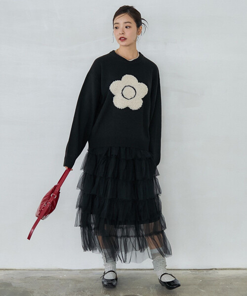 PUBLUX（パブリュクス）の「MARY QUANT × PUBLUX/マリークワント 相良 フラワーモチーフ アート ジャガードニット　限定展開（ニット/セーター・レディース・ブラック/オフホワイト/グレー/ブラウン/レッド/ネイビー/ベージュ・ﾌﾘ-）」の12枚目の写真