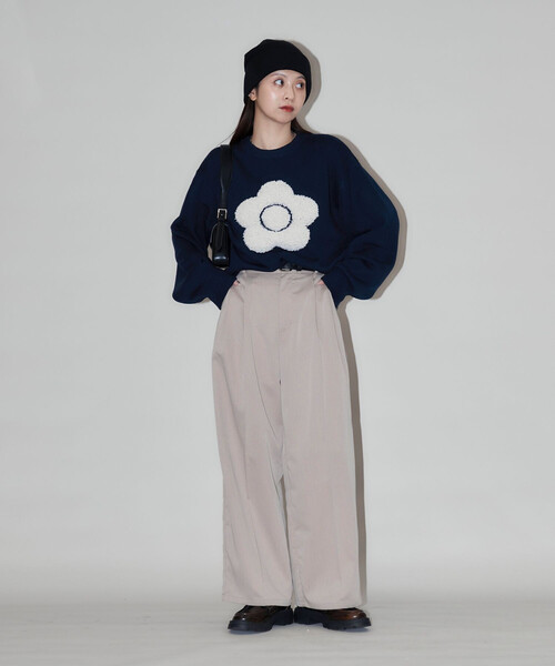 PUBLUX（パブリュクス）の「MARY QUANT × PUBLUX/マリークワント 相良 フラワーモチーフ アート ジャガードニット　限定展開（ニット/セーター・レディース・ブラック/オフホワイト/グレー/ブラウン/レッド/ネイビー/ベージュ・ﾌﾘ-）」の14枚目の写真