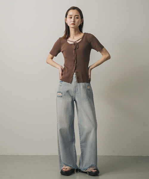 SENSE OF PLACE by URBAN RESEARCH（センスオブプレイスバイアーバンリサーチ）の「ダメージストレートデニム（デニムパンツ・レディース・ライトインディゴブルー/ブラウン・MEDIUM/SMALL）」の6枚目の写真