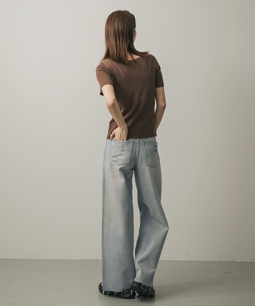 SENSE OF PLACE by URBAN RESEARCH（センスオブプレイスバイアーバンリサーチ）の「ダメージストレートデニム（デニムパンツ・レディース・ライトインディゴブルー/ブラウン・MEDIUM/SMALL）」の7枚目の写真