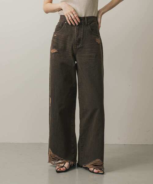 SENSE OF PLACE by URBAN RESEARCH（センスオブプレイスバイアーバンリサーチ）の「ダメージストレートデニム（デニムパンツ・レディース・ライトインディゴブルー/ブラウン・MEDIUM/SMALL）」の9枚目の写真