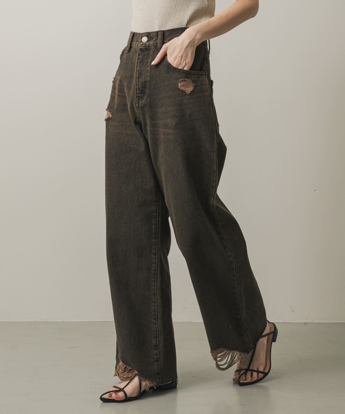 SENSE OF PLACE by URBAN RESEARCH（センスオブプレイスバイアーバンリサーチ）の「ダメージストレートデニム（デニムパンツ・レディース・ライトインディゴブルー/ブラウン・MEDIUM/SMALL）」の10枚目の写真