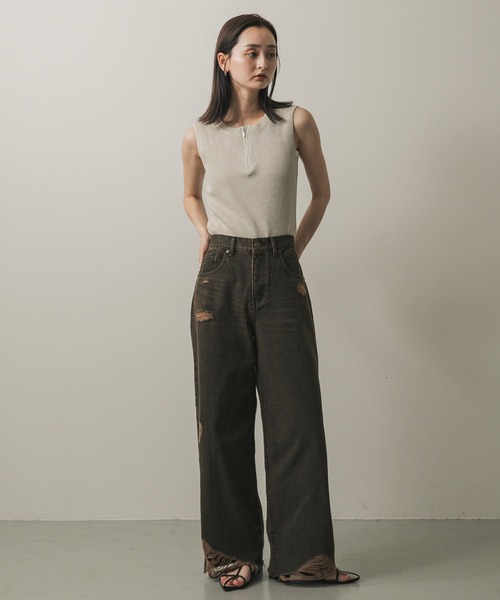 SENSE OF PLACE by URBAN RESEARCH（センスオブプレイスバイアーバンリサーチ）の「ダメージストレートデニム（デニムパンツ・レディース・ライトインディゴブルー/ブラウン・MEDIUM/SMALL）」の13枚目の写真