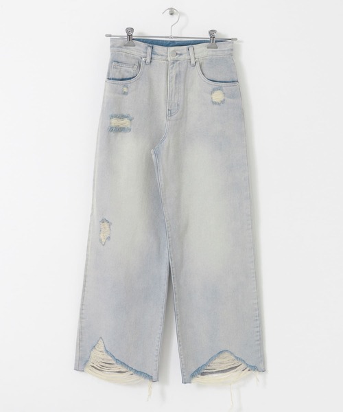 SENSE OF PLACE by URBAN RESEARCH（センスオブプレイスバイアーバンリサーチ）の「ダメージストレートデニム（デニムパンツ・レディース・ライトインディゴブルー/ブラウン・MEDIUM/SMALL）」の15枚目の写真