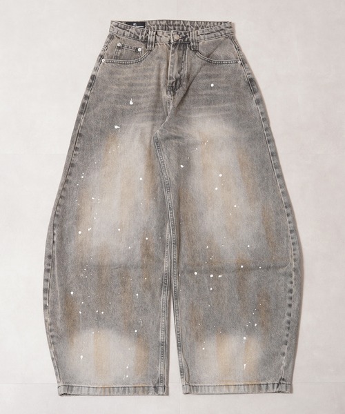 1111clothing（ワンフォークロージング）の「ペインティング バレルレッグ ジーンズ / Painting Barrel Leg Jeans（デニムパンツ・メンズ・グレー・L/M/S/XL）」の8枚目の写真