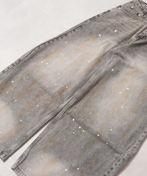 1111clothing（ワンフォークロージング）の「ペインティング バレルレッグ ジーンズ / Painting Barrel Leg Jeans（デニムパンツ・メンズ・グレー・L/M/S/XL）」の12枚目の写真