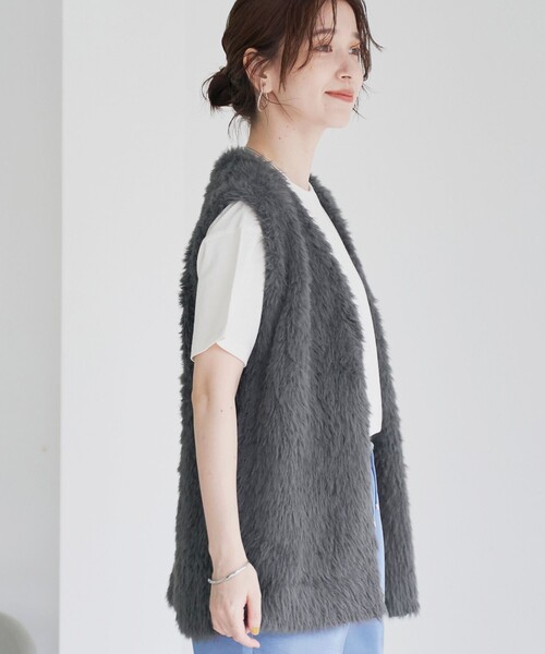 coen（コーエン）の「フェザーヤーンニットベスト（ベスト・レディース・ダークグレー/ベージュ/ナチュラル・FREE）」の11枚目の写真