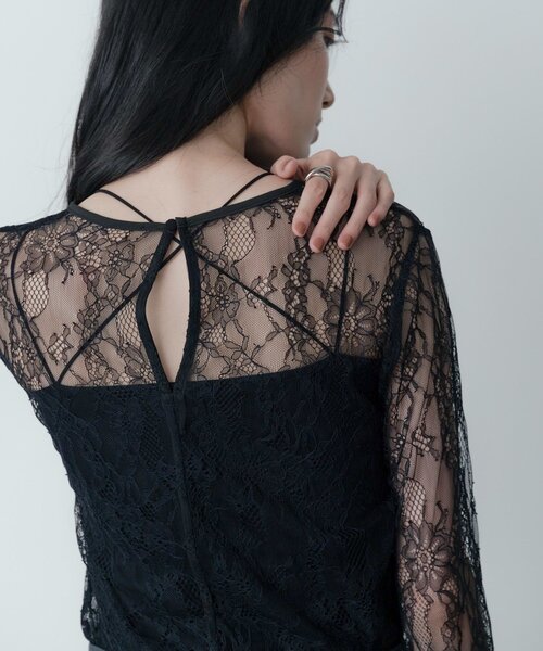 GALLEST（ギャレスト）の「レースストレッチカットソー（Tシャツ/カットソー・レディース・ブラック/オフホワイト・38）」の2枚目の写真