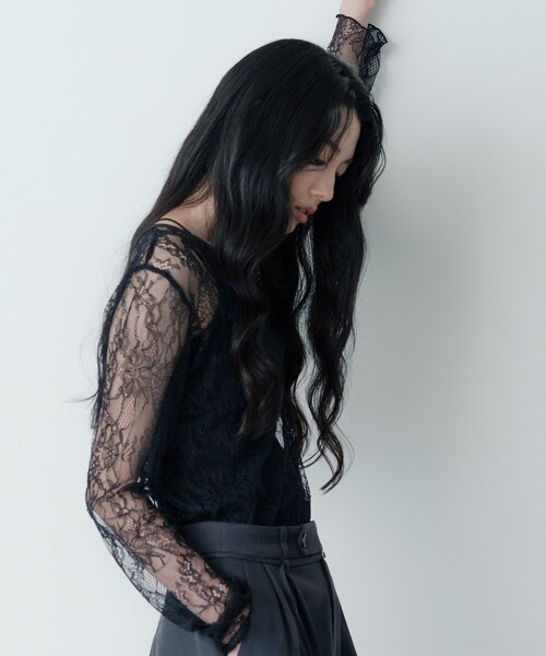 GALLEST（ギャレスト）の「レースストレッチカットソー（Tシャツ/カットソー・レディース・ブラック/オフホワイト・38）」の7枚目の写真