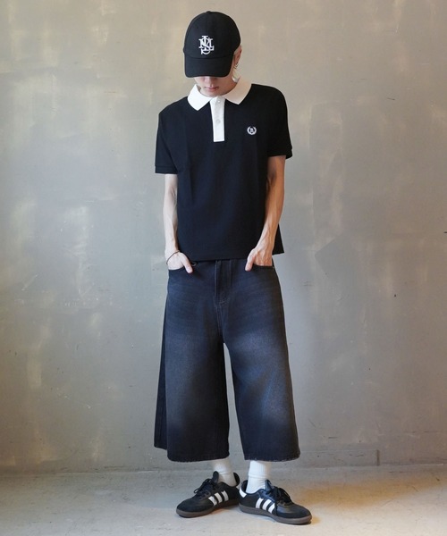 SPINNS（スピンズ）の「短丈ポロシャツ/エンブレム風ワンポイントロゴ/ショート丈（ポロシャツ・メンズ・ブラック/グレー/ネイビー/ホワイト/ブラック×ホワイト/ネイビー×ホワイト・ONESIZE）」の18枚目の写真