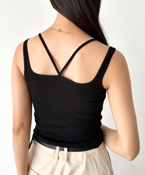 セール】カップ付き リブレイヤードキャミブラトップ（キャミソール