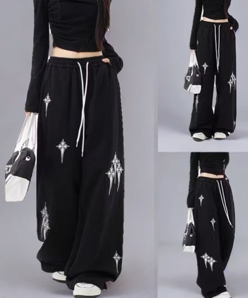 lilful(リルフル)の「クロスプリントモノトーンルーズスウェットパンツ(スウェットパンツ・レディース・ホワイト/ブラック・M/S)」の6枚目の写真