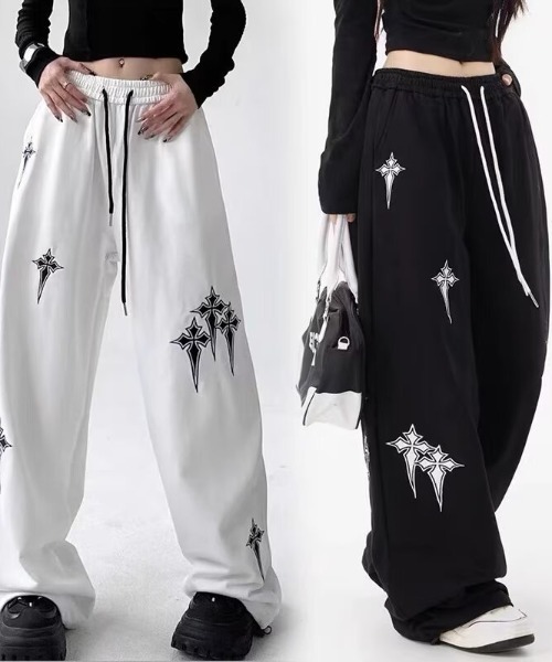 lilful(リルフル)の「クロスプリントモノトーンルーズスウェットパンツ(スウェットパンツ・レディース・ホワイト/ブラック・M/S)」の7枚目の写真