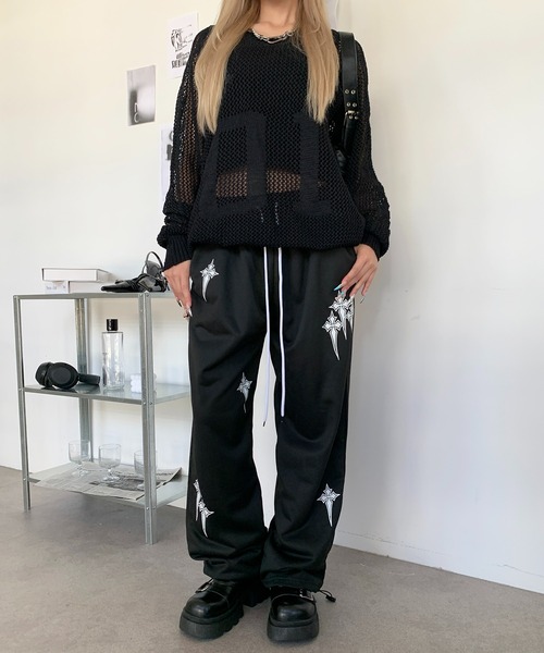 lilful(リルフル)の「クロスプリントモノトーンルーズスウェットパンツ(スウェットパンツ・レディース・ホワイト/ブラック・M/S)」の8枚目の写真