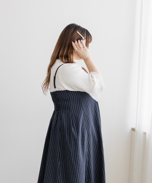 CLETTE(クレット)の「CLETTEオリジナルフリルリボンストライプキャミワンピース(ワンピース・レディース・ネイビー/ベージュ/グレー・4L/3L/LL)」の16枚目の写真
