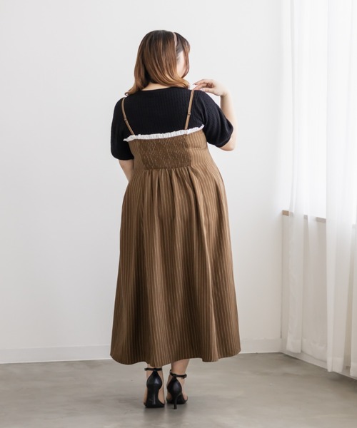 CLETTE(クレット)の「CLETTEオリジナルフリルリボンストライプキャミワンピース(ワンピース・レディース・ネイビー/ベージュ/グレー・4L/3L/LL)」の10枚目の写真
