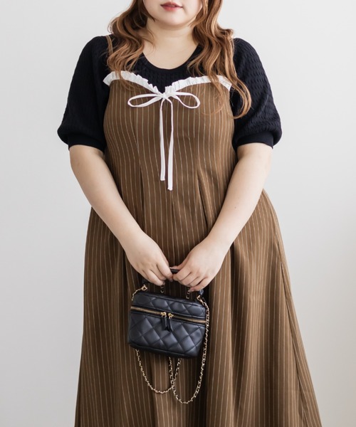 CLETTE(クレット)の「CLETTEオリジナルフリルリボンストライプキャミワンピース(ワンピース・レディース・ネイビー/ベージュ/グレー・4L/3L/LL)」の12枚目の写真