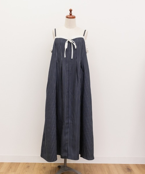 CLETTE(クレット)の「CLETTEオリジナルフリルリボンストライプキャミワンピース(ワンピース・レディース・ネイビー/ベージュ/グレー・4L/3L/LL)」の17枚目の写真