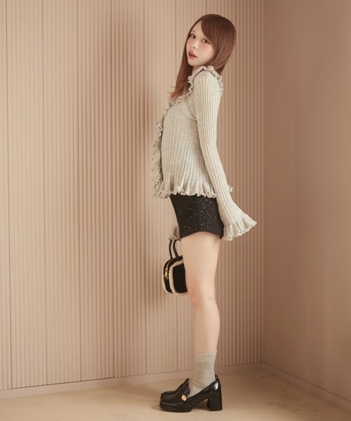 TITTY&CO.（ティティーアンドコー）の「フリルリブニット（カーディガン/ボレロ・レディース・アイボリー/ブルー/ブラック/グレー・FREE）」の14枚目の写真