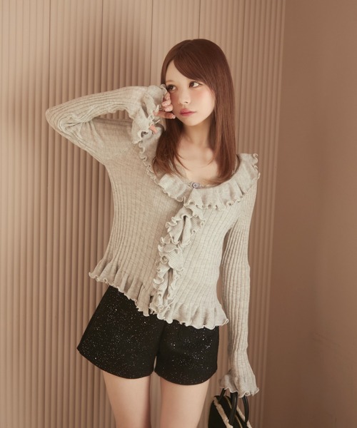 TITTY&CO.（ティティーアンドコー）の「フリルリブニット（カーディガン/ボレロ・レディース・アイボリー/ブルー/ブラック/グレー・FREE）」の19枚目の写真