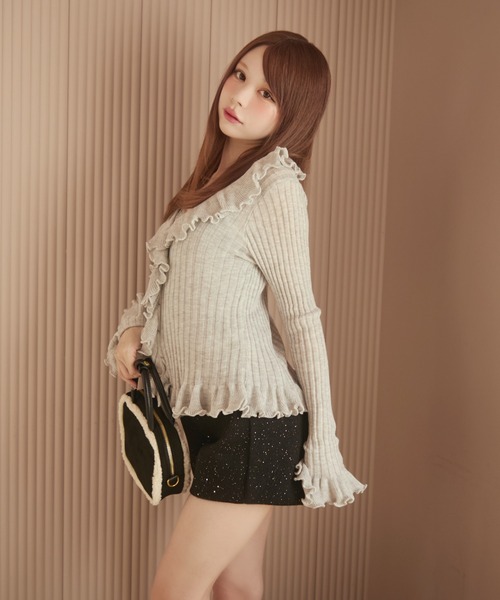 TITTY&CO.（ティティーアンドコー）の「フリルリブニット（カーディガン/ボレロ・レディース・アイボリー/ブルー/ブラック/グレー・FREE）」の20枚目の写真