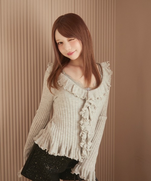 TITTY&CO.（ティティーアンドコー）の「フリルリブニット（カーディガン/ボレロ・レディース・アイボリー/ブルー/ブラック/グレー・FREE）」の18枚目の写真