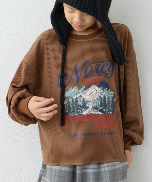 CIAOPANIC TYPY（チャオパニックティピー）の「【WEB限定】【KIDS】【プチプラ】プリントリブ長袖カットソー（Tシャツ/カットソー・キッズ・グリーン/ピンク/ブラウン/アイボリー/グレー/チャコールグレー・110/150/130）」の4枚目の写真