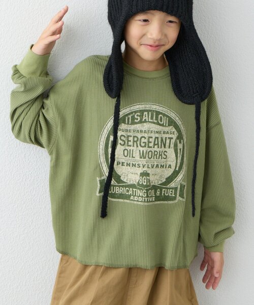 CIAOPANIC TYPY（チャオパニックティピー）の「【WEB限定】【KIDS】【プチプラ】プリントリブ長袖カットソー（Tシャツ/カットソー・キッズ・グリーン/ピンク/ブラウン/アイボリー/グレー/チャコールグレー・110/150/130）」の5枚目の写真