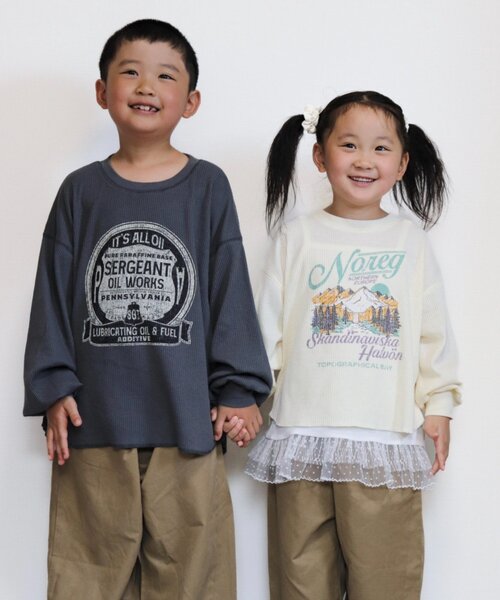 CIAOPANIC TYPY（チャオパニックティピー）の「【WEB限定】【KIDS】【プチプラ】プリントリブ長袖カットソー（Tシャツ/カットソー・キッズ・グリーン/ピンク/ブラウン/アイボリー/グレー/チャコールグレー・110/150/130）」の7枚目の写真