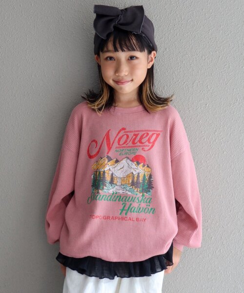 CIAOPANIC TYPY（チャオパニックティピー）の「【WEB限定】【KIDS】【プチプラ】プリントリブ長袖カットソー（Tシャツ/カットソー・キッズ・グリーン/ピンク/ブラウン/アイボリー/グレー/チャコールグレー・110/150/130）」の9枚目の写真