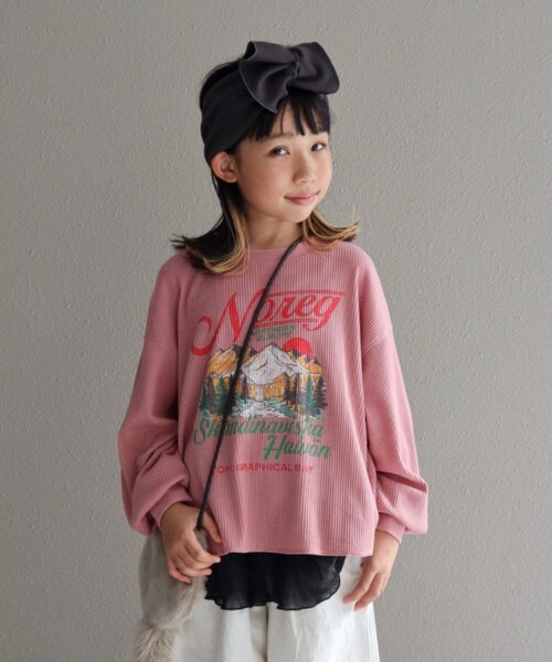 CIAOPANIC TYPY（チャオパニックティピー）の「【WEB限定】【KIDS】【プチプラ】プリントリブ長袖カットソー（Tシャツ/カットソー・キッズ・グリーン/ピンク/ブラウン/アイボリー/グレー/チャコールグレー・110/150/130）」の11枚目の写真